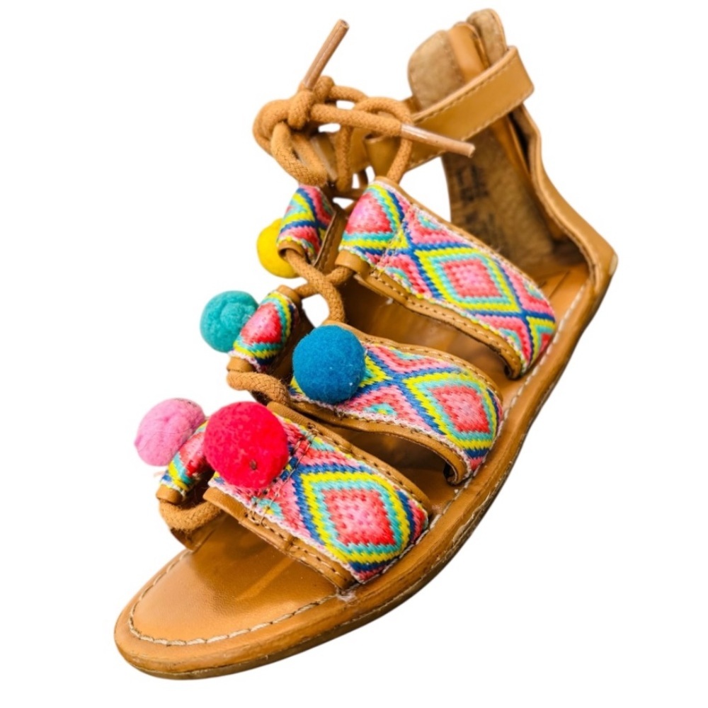 GAP Kids Girls Multi Colored Tan Sandals with Pompoms Size 12